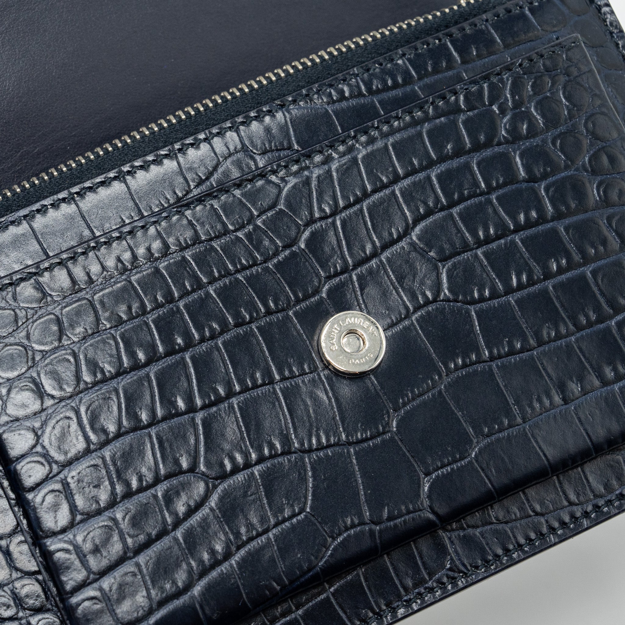 SAINT LAURENT/YSL MINI SUNSET BAG CROCODILE-EMBOSSED CALFSKIN NAVY SHW