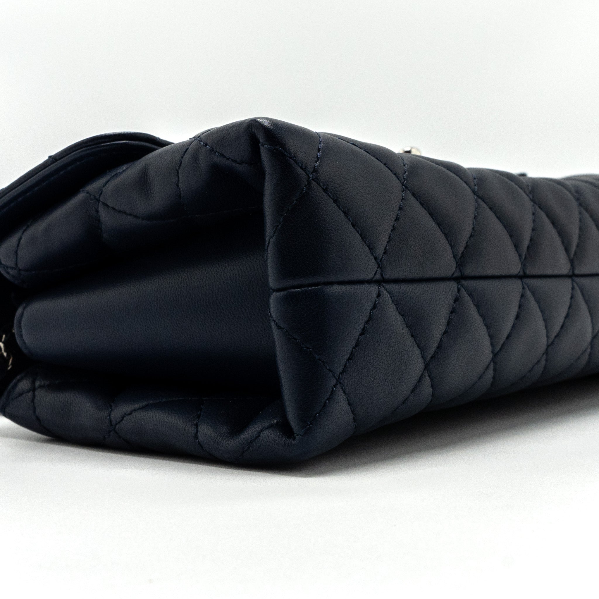 CHANEL QUILTED LONG FLAP BAG LAMBSKIN DARK BLUE SHW