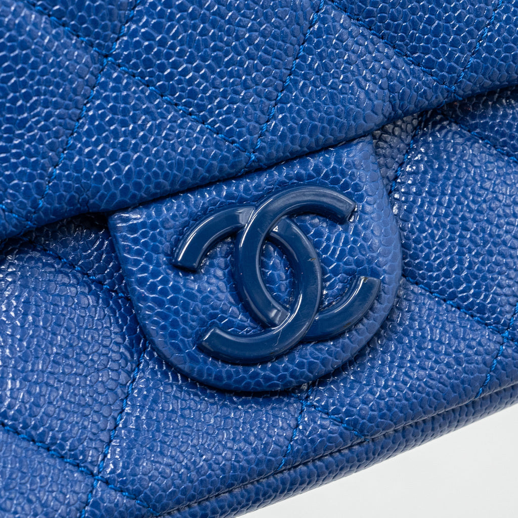 CHANEL SQUARE FLAP BAG CAVIAR BLUE WITH BLUE HARDWARE