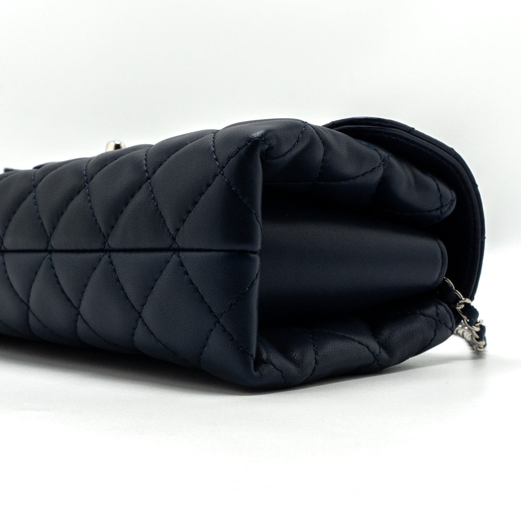 CHANEL QUILTED LONG FLAP BAG LAMBSKIN DARK BLUE SHW