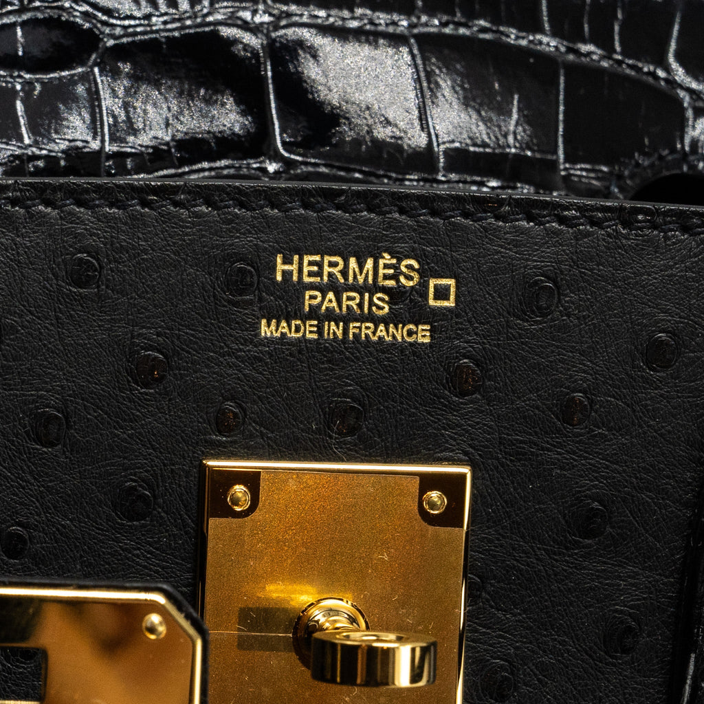 HERMES BIRKIN 30 SHINY ALLIGATOR MISSISSIPPIENSIS TOUCH / OSTRICH BLACK GHW