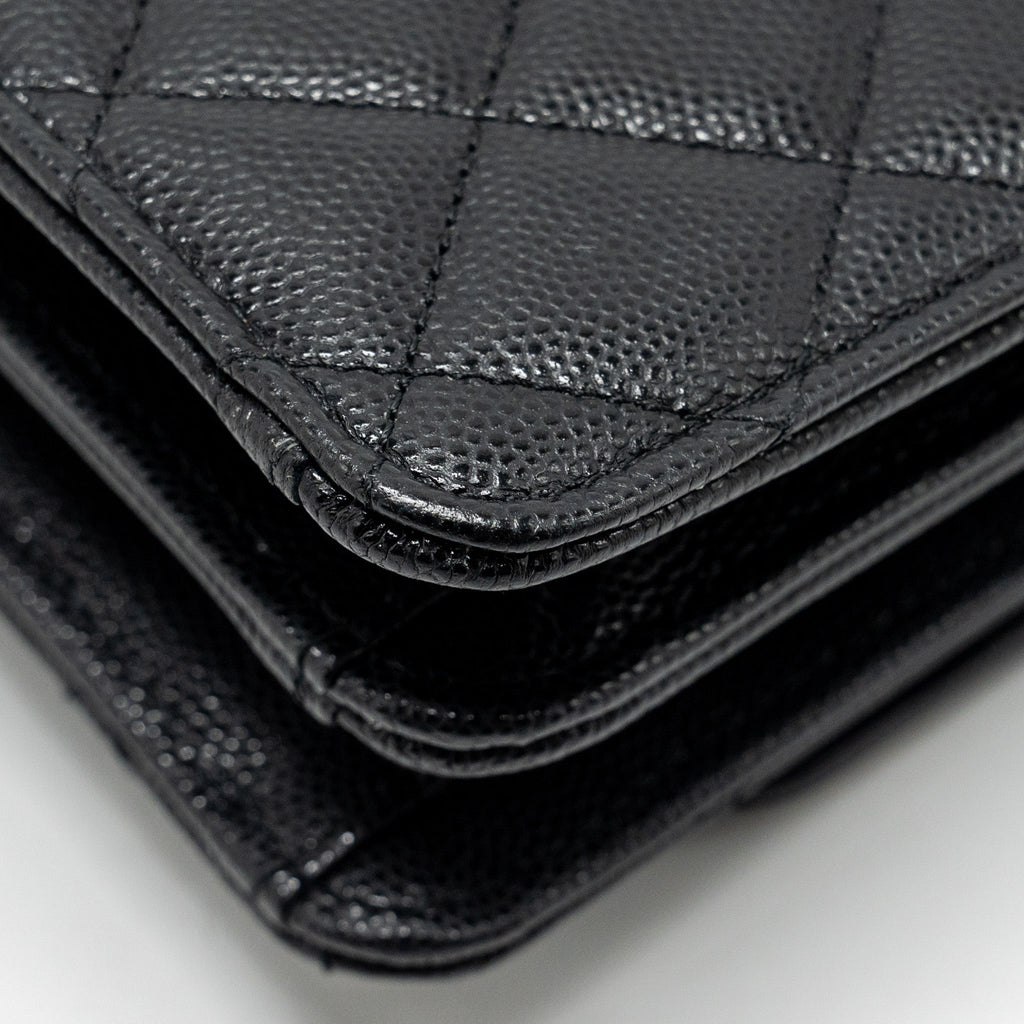 CHANEL 23S WALLET ON CHAIN WITH BAG CHARM CAVIAR BLACK GHW(MICROCHIP)