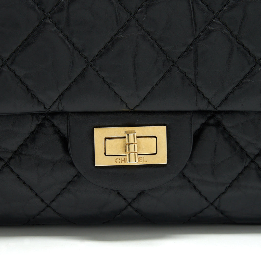 CHANEL 2.55 226 REISSUE DOUBLE FLAP BAG CALFSKIN BLACK GHW