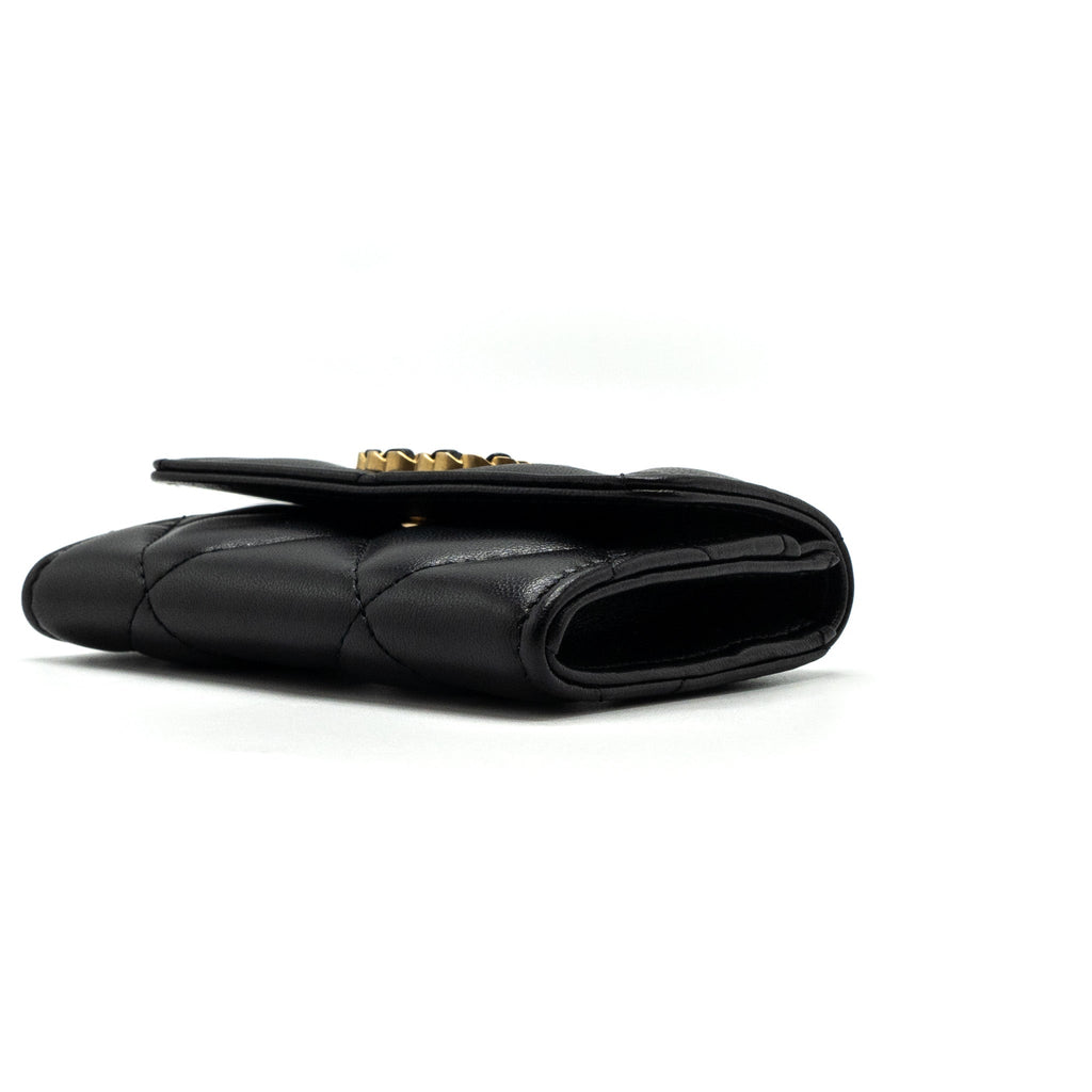 CHANEL 19 FLAP CARD HOLDER LAMBSKIN BLACK GHW (MICROCHIP)