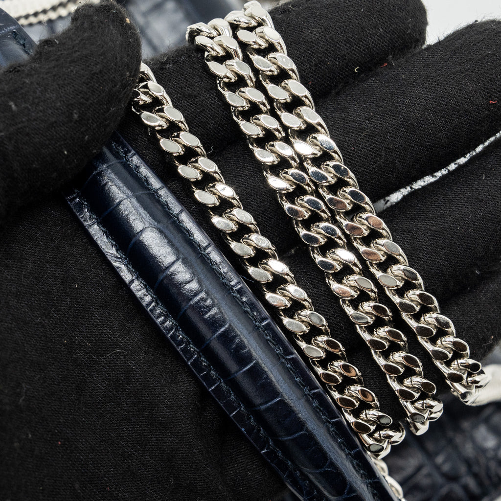 SAINT LAURENT/YSL MINI SUNSET BAG CROCODILE-EMBOSSED CALFSKIN NAVY SHW