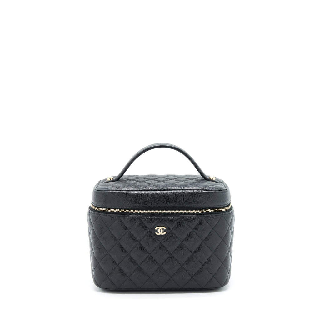CHANEL TOP HANDLE VANITY CASE CAVIAR BLACK LGHW
