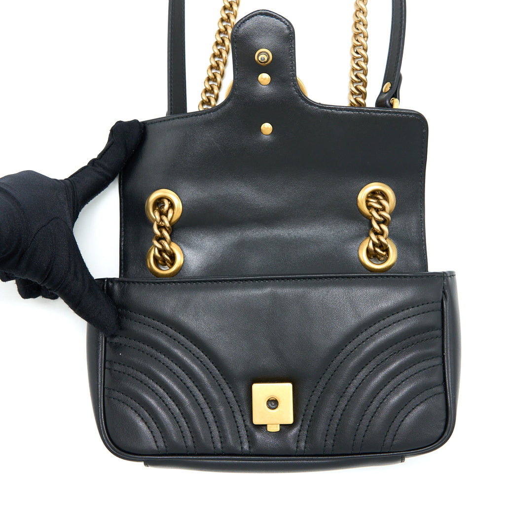 GUCCI SMALL MARMONT SHOULDER BAG CALFSKIN BLACK GHW