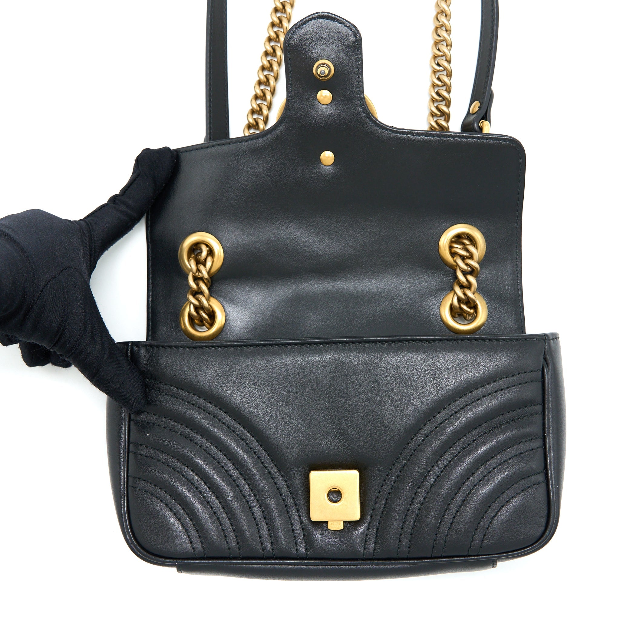 GUCCI SMALL MARMONT SHOULDER BAG CALFSKIN BLACK GHW