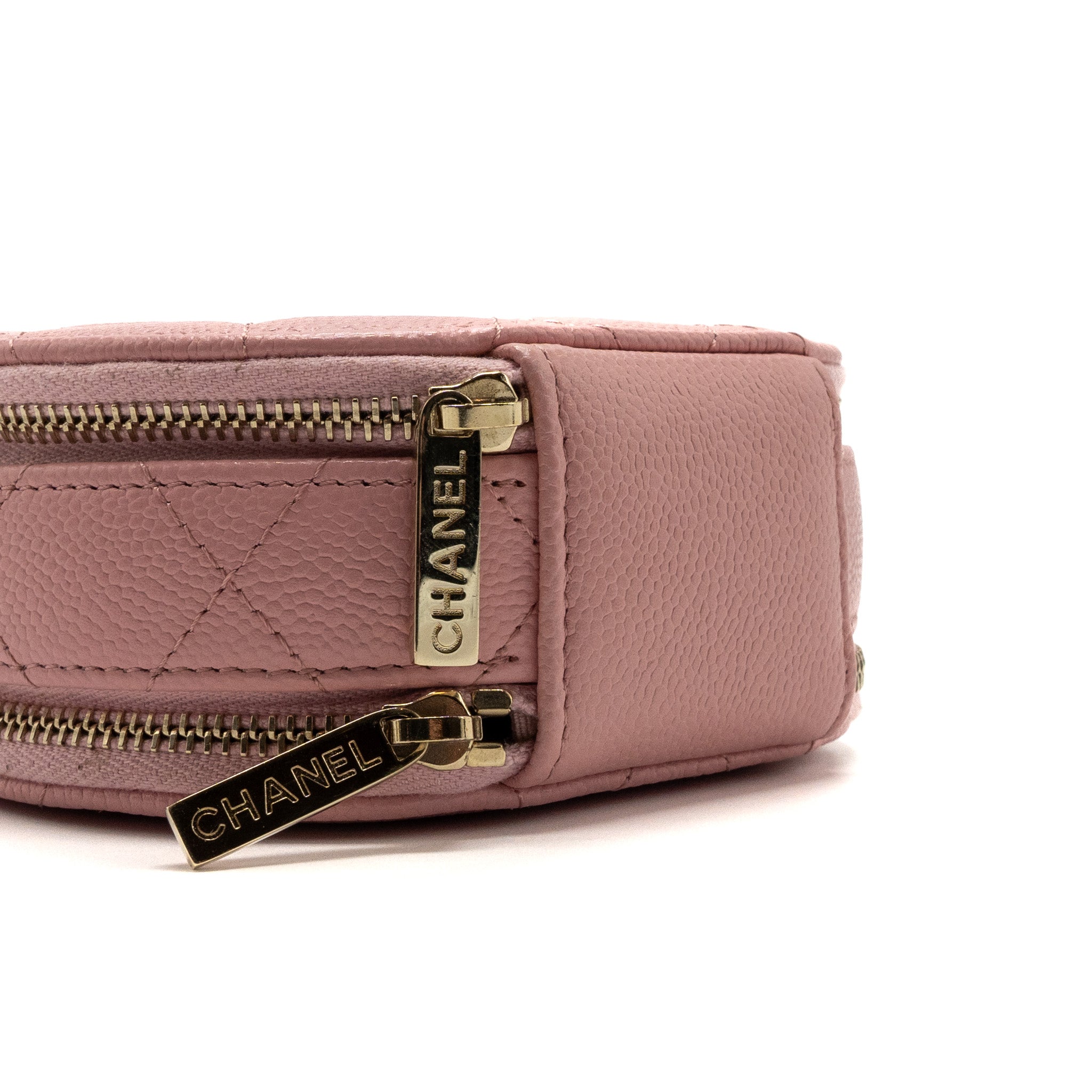 CHANEL TOP HANDLE MINI ROUND VANITY WITH CHAIN CAVIAR PINK LGHW