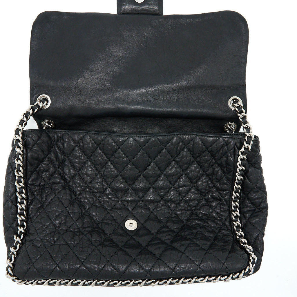 CHANEL QUILTED CHAIN AROUND MAXI FLAP BAG LAMBSKIN BLACK SHW