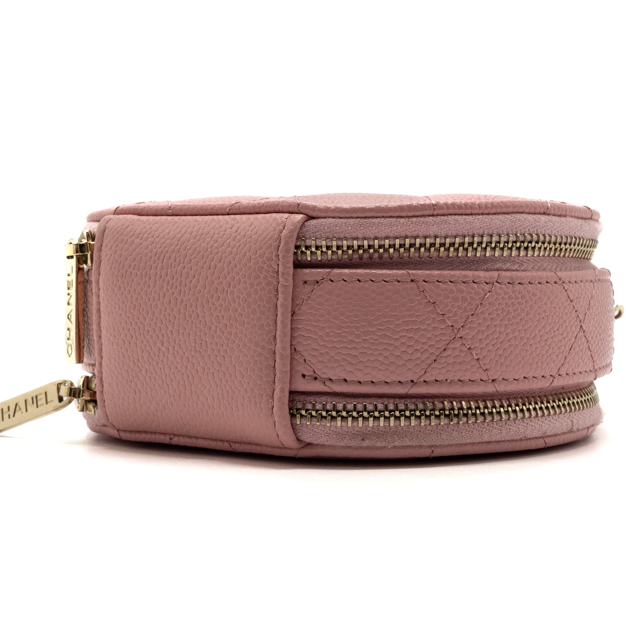 CHANEL TOP HANDLE MINI ROUND VANITY WITH CHAIN CAVIAR PINK LGHW