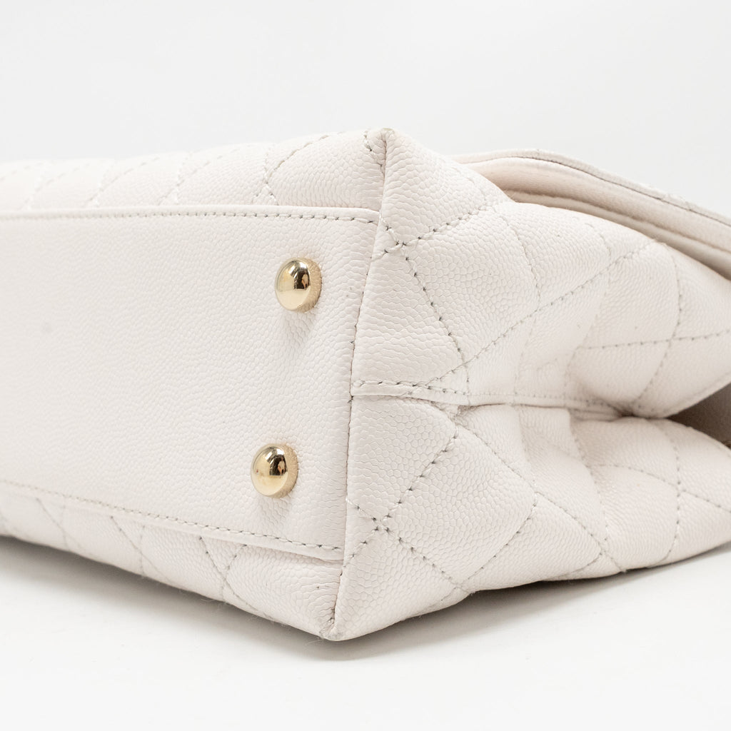 CHANEL SMALL COCO HANDLE CAVIAR WHITE LGHW (MICROCHIP)