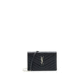 SAINT LAURENT GRAINED CALFSKIN ENVELOPE WALLET ON CHAIN BLACK SHW