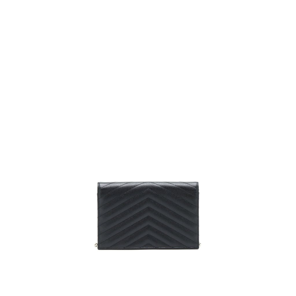 SAINT LAURENT GRAINED CALFSKIN ENVELOPE WALLET ON CHAIN BLACK SHW