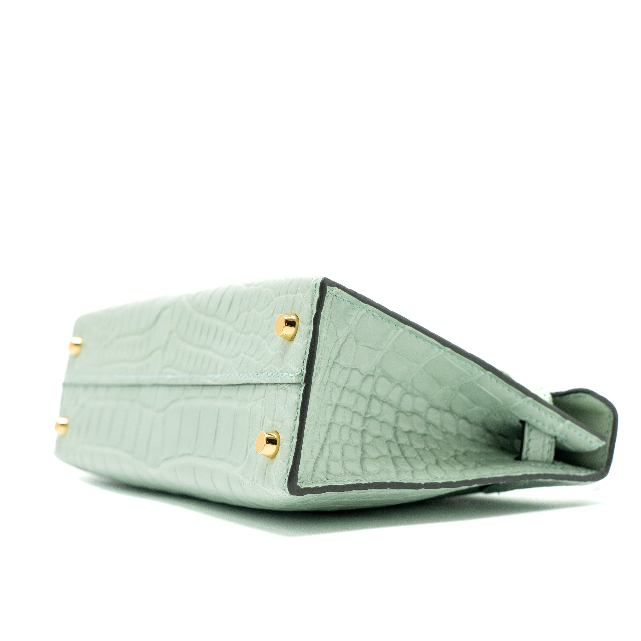 HERMES MINI KELLY ALLIGATOR MISSISSIPPIENSIS MATTE 6U VERT D’EAU GHW