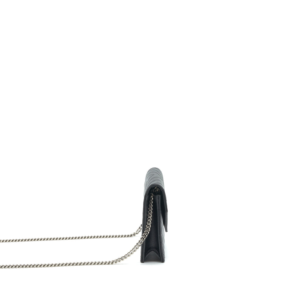 SAINT LAURENT GRAINED CALFSKIN ENVELOPE WALLET ON CHAIN BLACK SHW