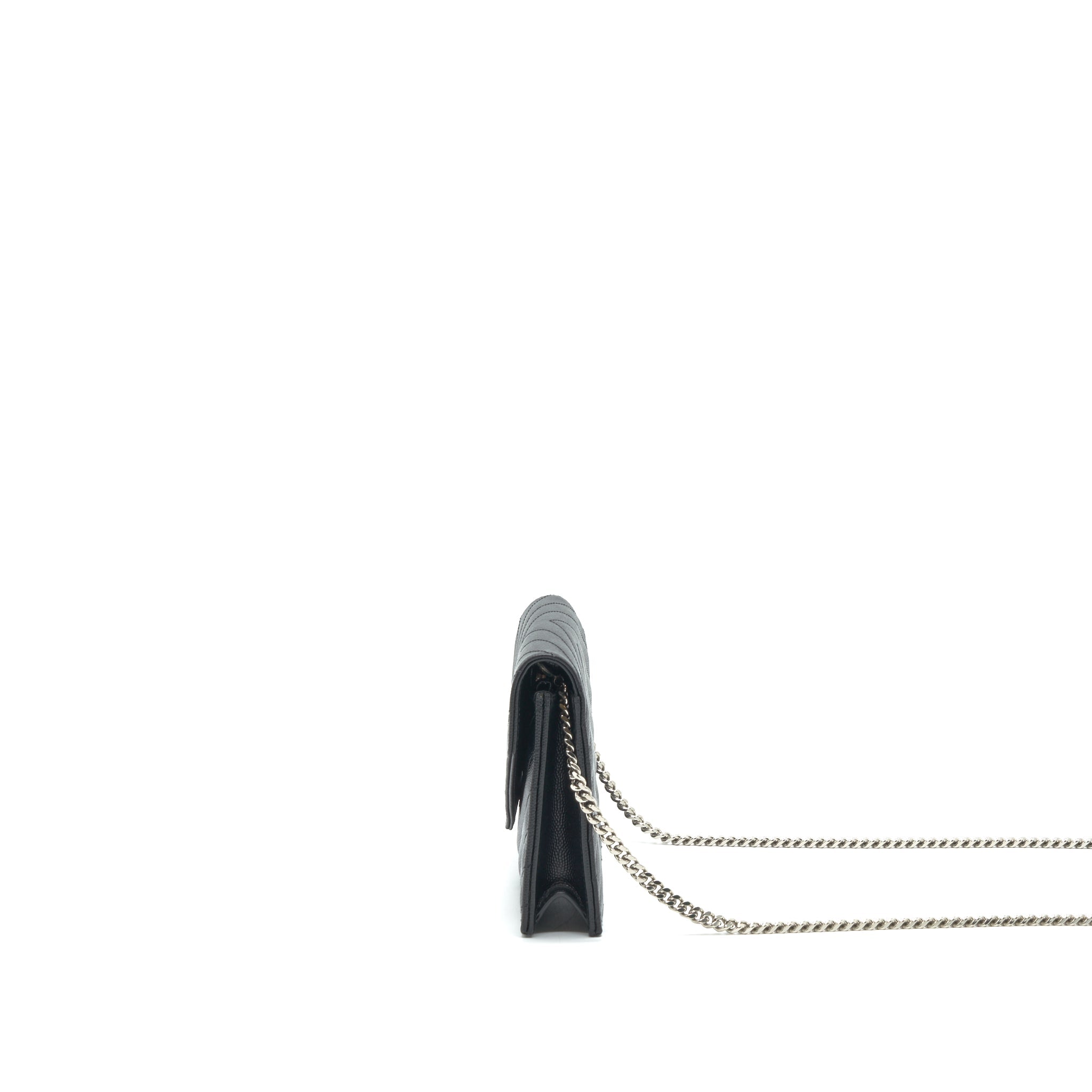 SAINT LAURENT GRAINED CALFSKIN ENVELOPE WALLET ON CHAIN BLACK SHW