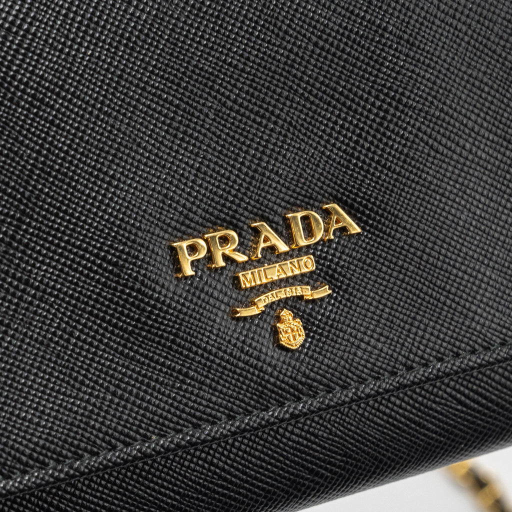 PRADA LONG WALLET WITH CHAIN SAFFIANO BLACK GHW