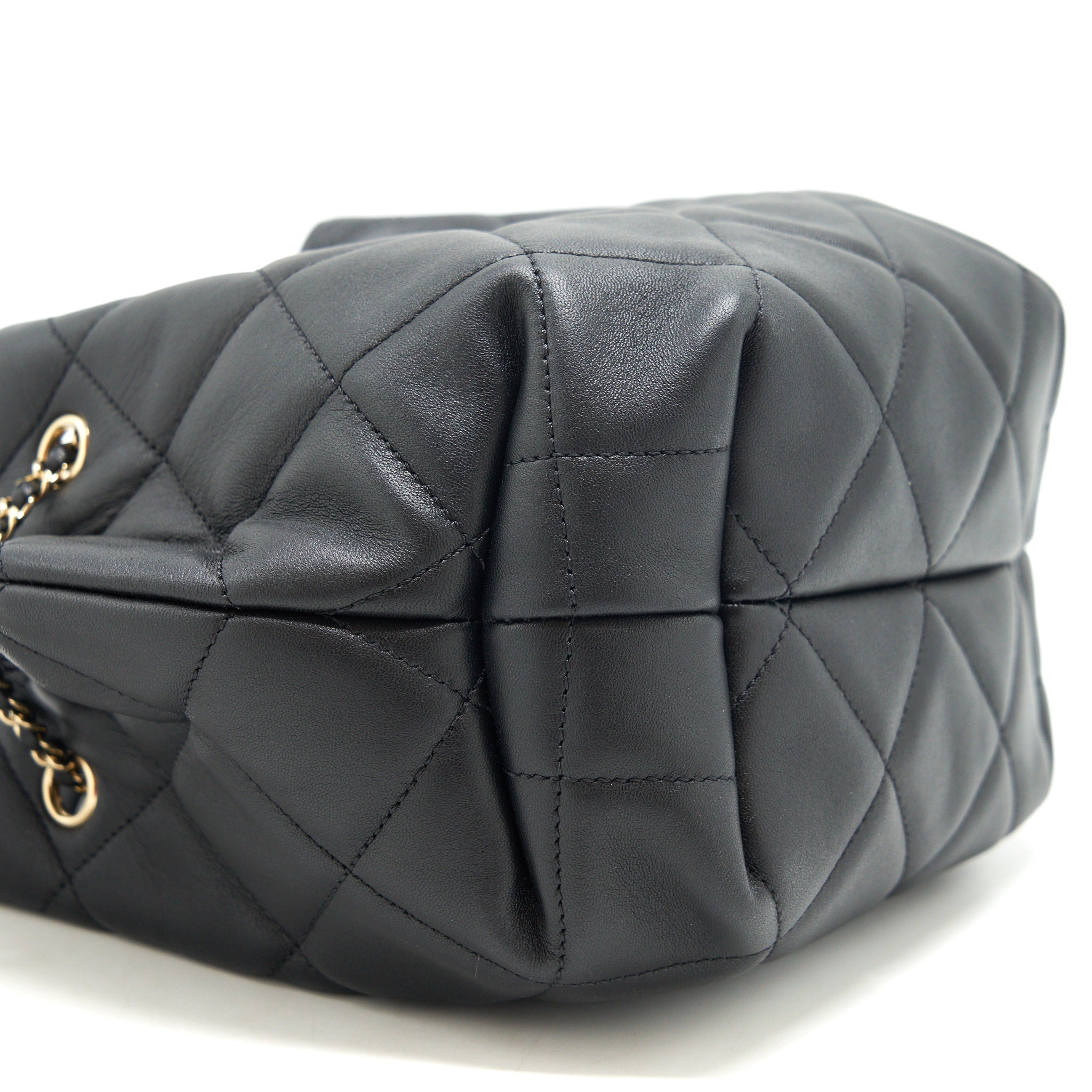 CHANEL DRAWSTRING BUCKET BAG QUILTED LAMBSKIN BLACK LGHW