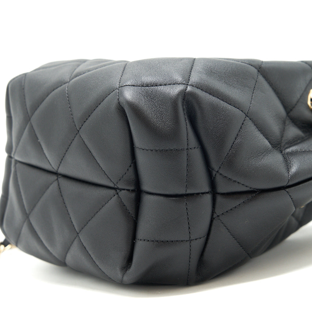 CHANEL DRAWSTRING BUCKET BAG QUILTED LAMBSKIN BLACK LGHW
