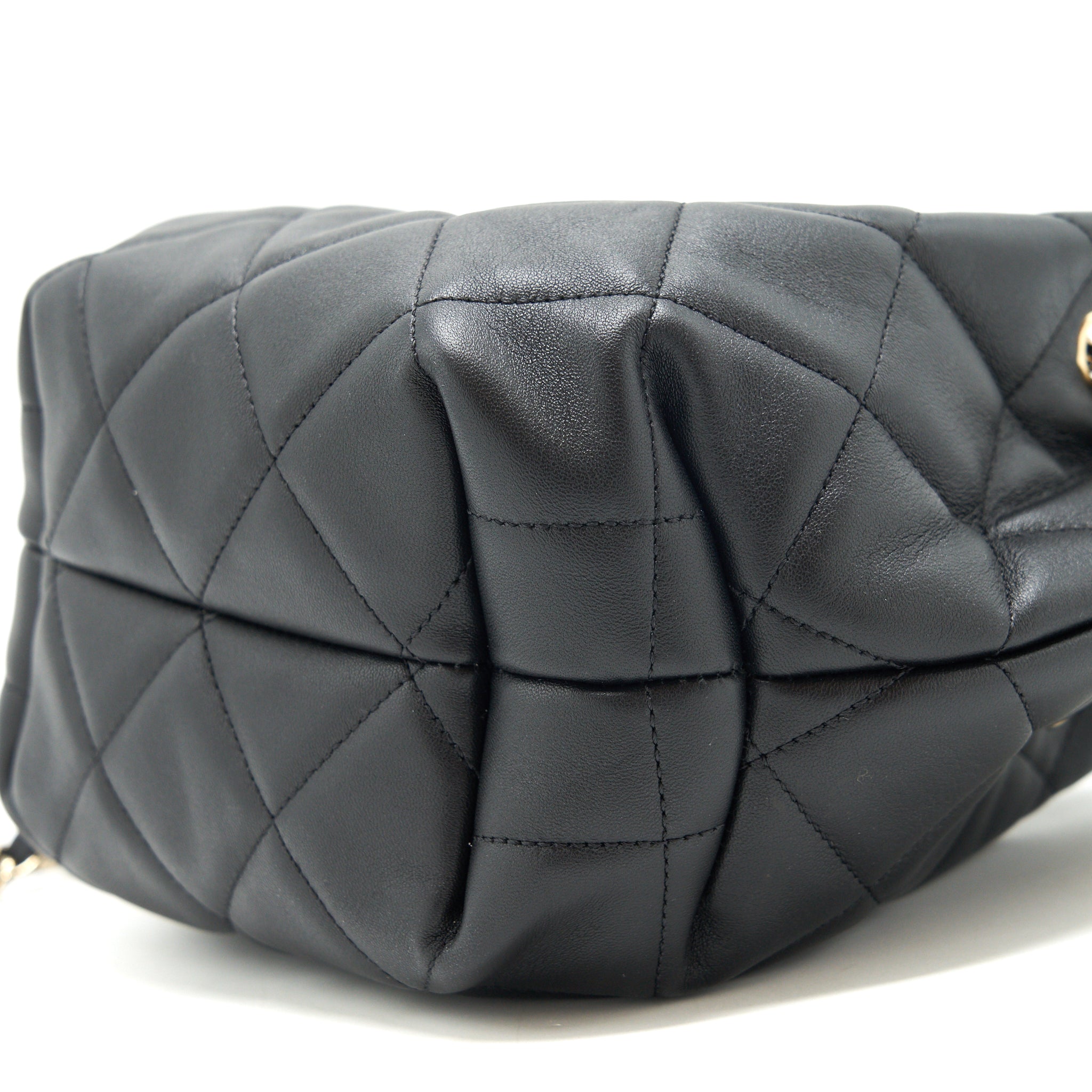CHANEL DRAWSTRING BUCKET BAG QUILTED LAMBSKIN BLACK LGHW