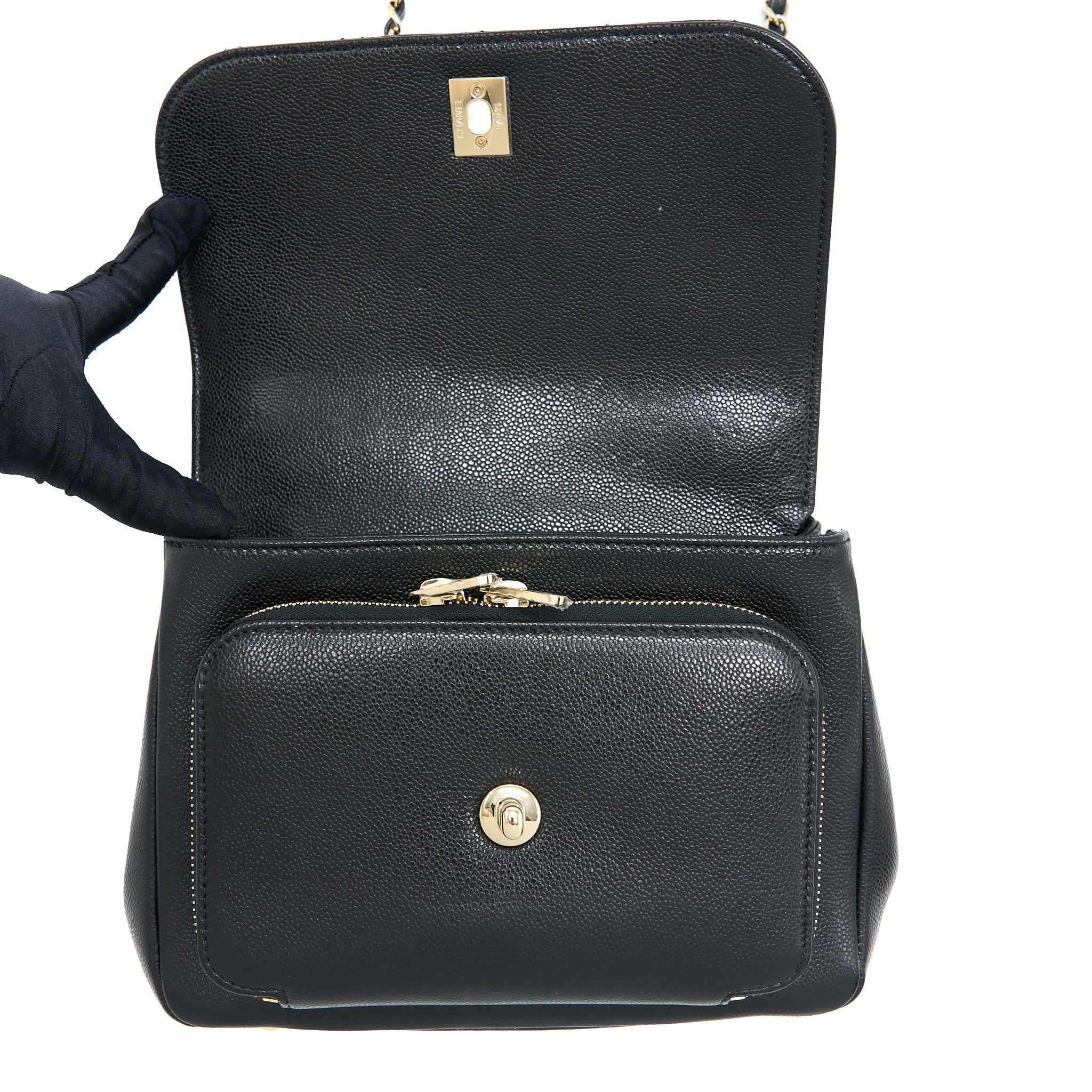CHANEL MEDIUM BUSINESS AFFINITY CAVIAR BLACK LGHW(MICROCHIP)