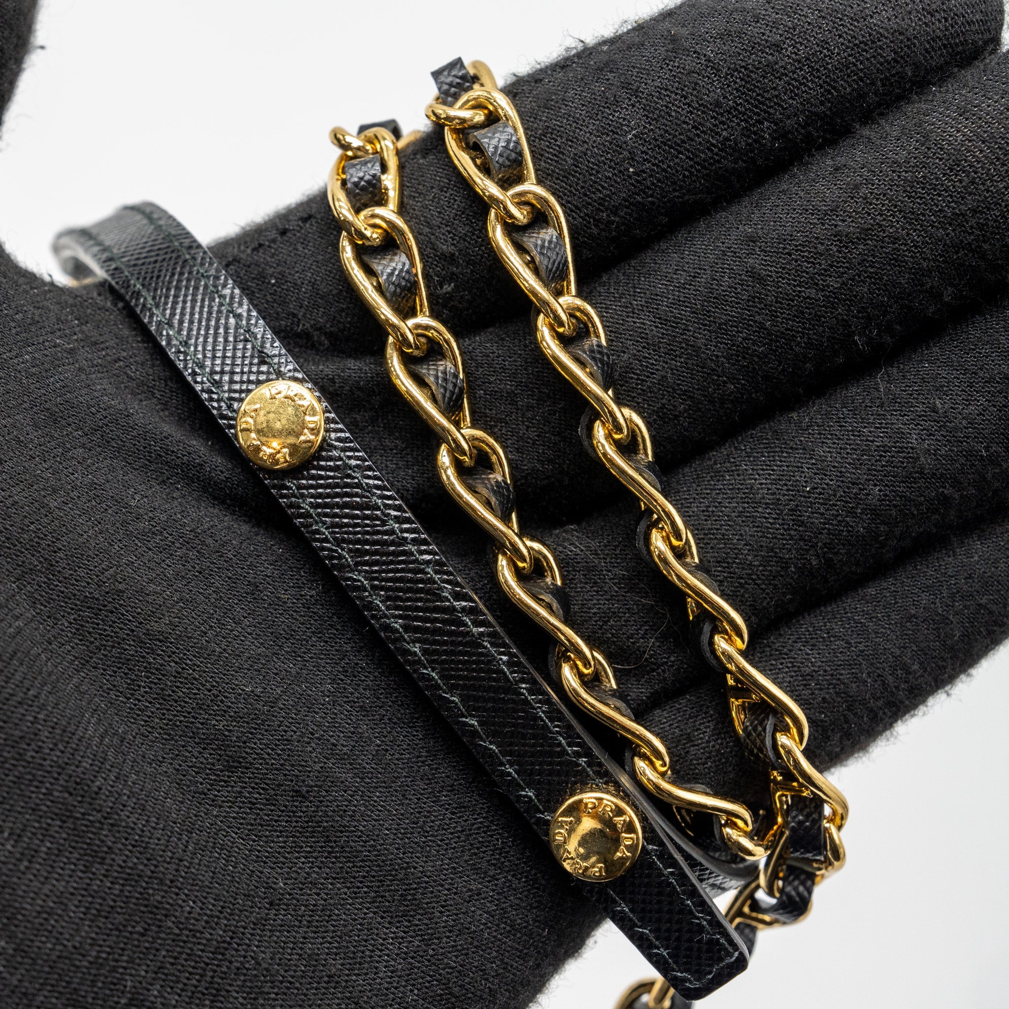 PRADA LONG WALLET WITH CHAIN SAFFIANO BLACK GHW