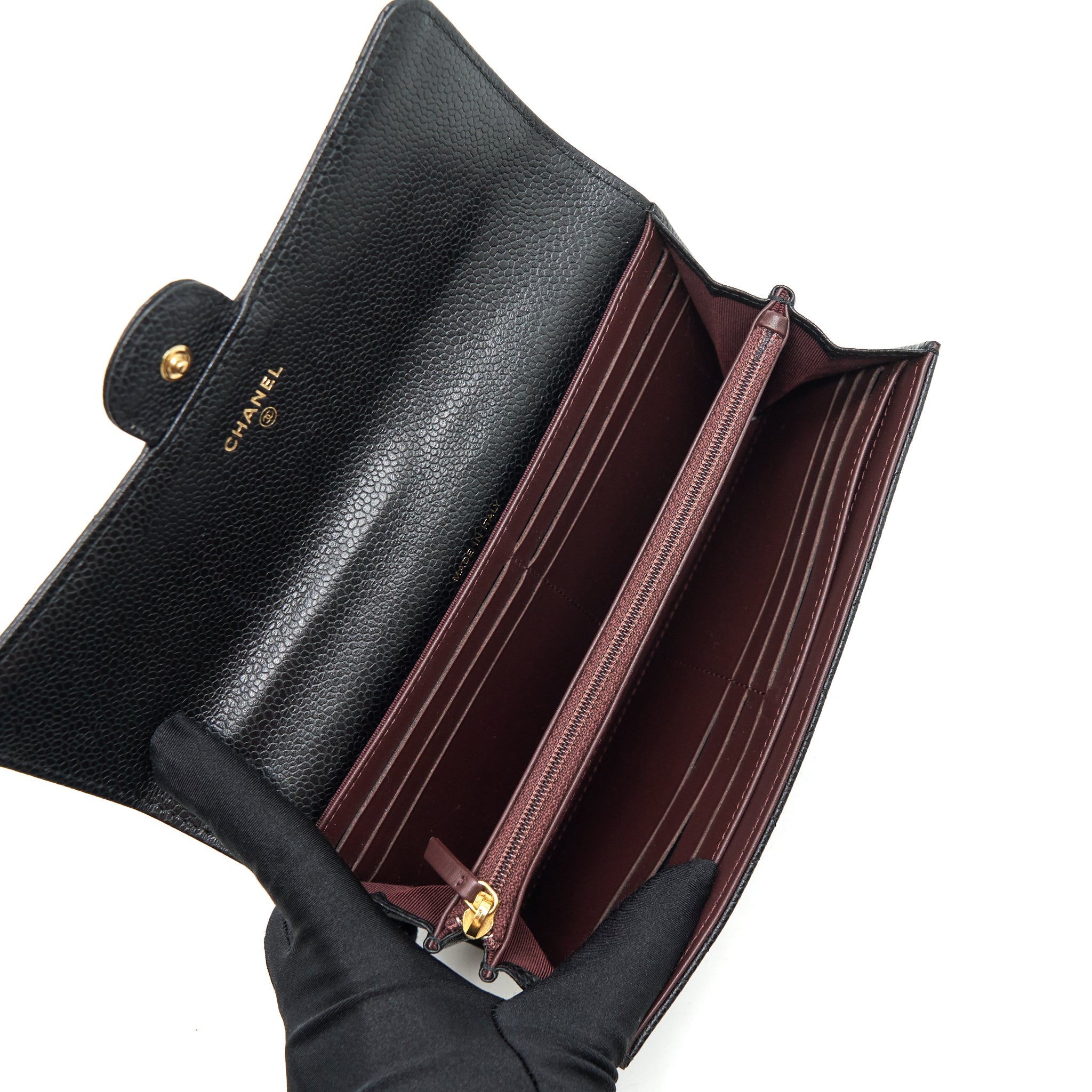 CHANEL CLASSIC FLAP LONG WALLET CAVIAR BLACK GHW