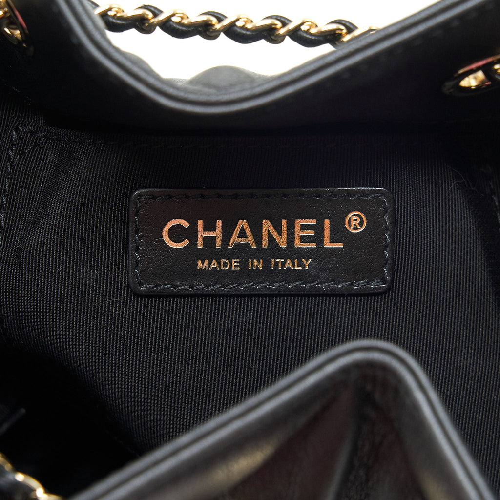 CHANEL DRAWSTRING BUCKET BAG QUILTED LAMBSKIN BLACK LGHW