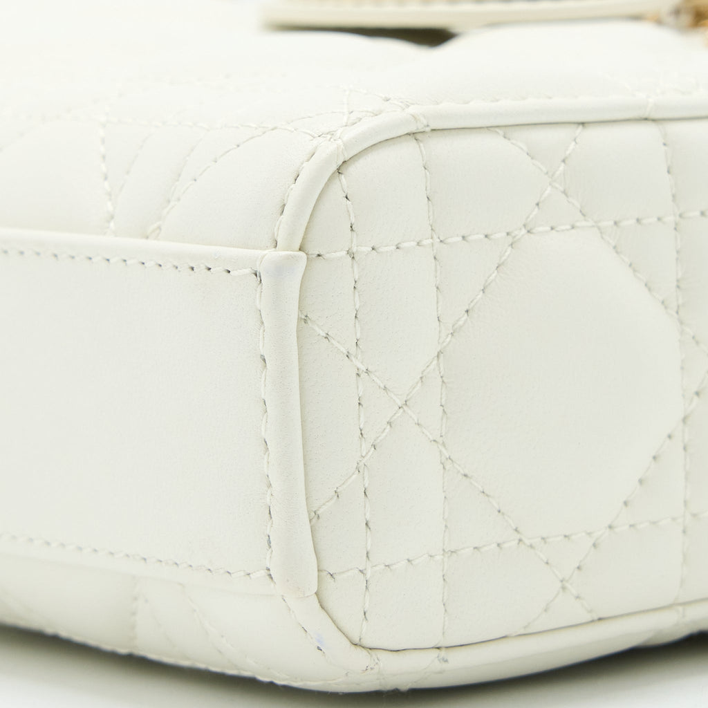 DIOR LADY D-JOY BAG LATTE CANNAGE LAMBSKIN WHITE LGHW