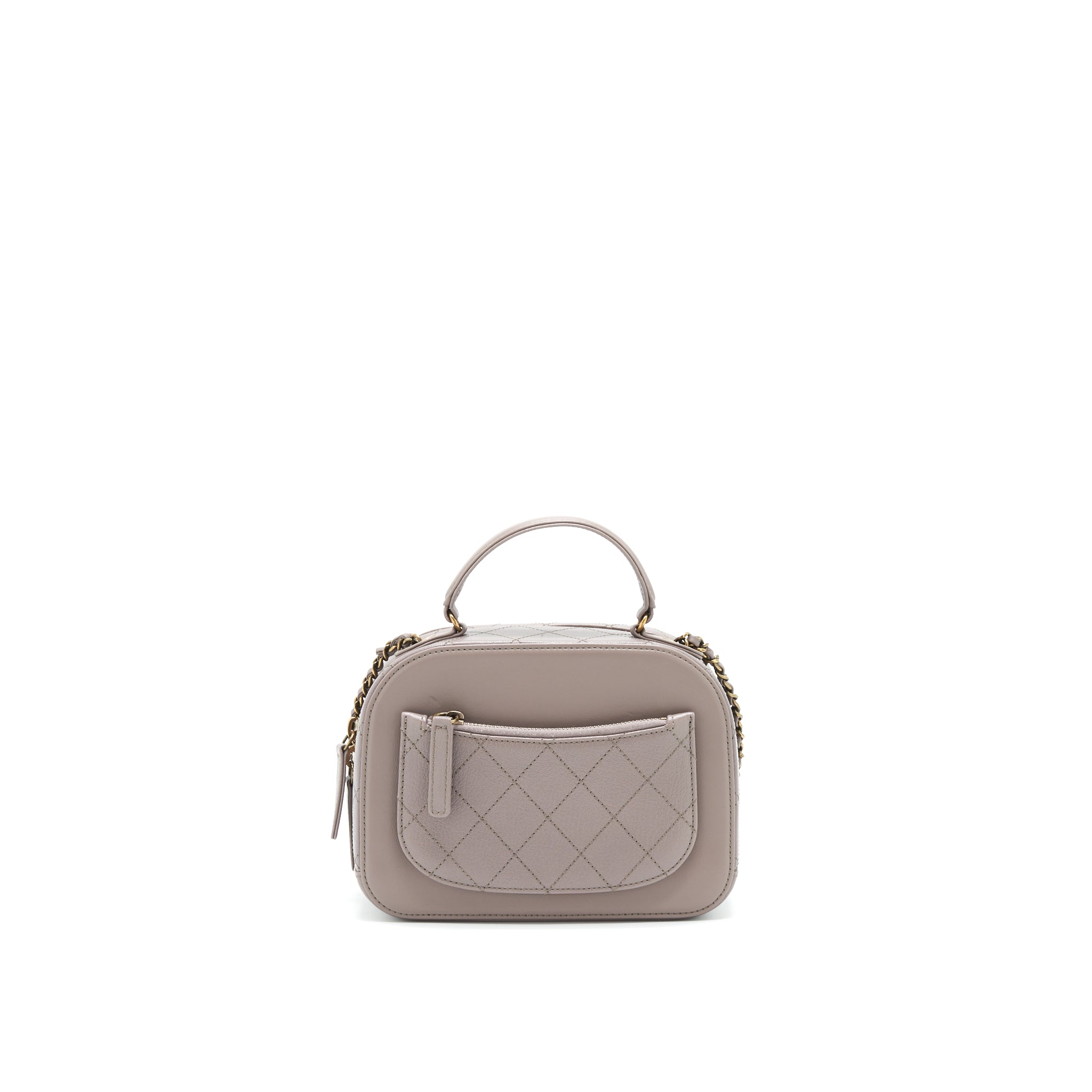 CHANEL CC LOGO VANITY WITH HANDLE AND CHAIN GREY WITH GHW