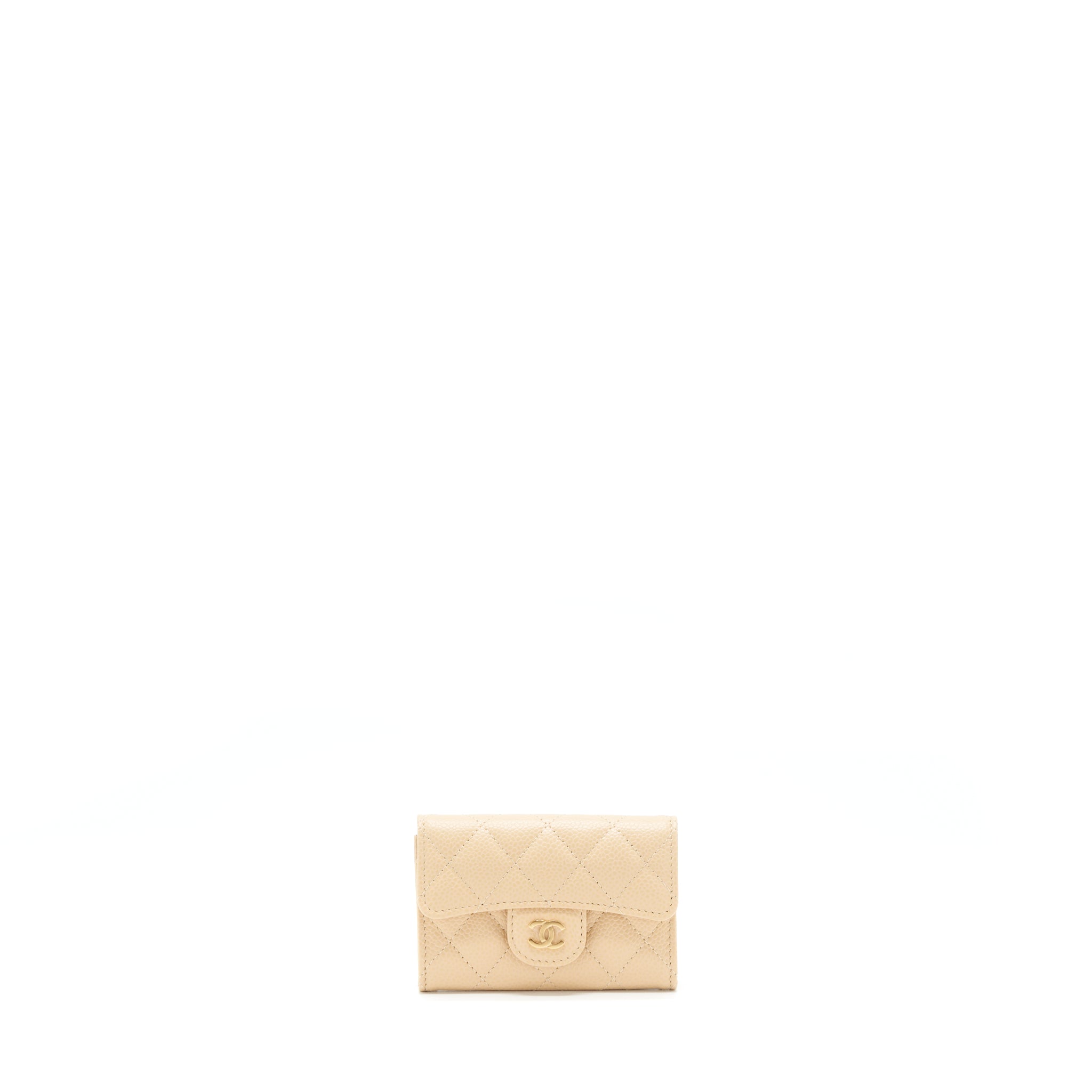 CHANEL CLASSIC MINI FLAP CARDHOLDER CAVIAR BEIGE GHW
