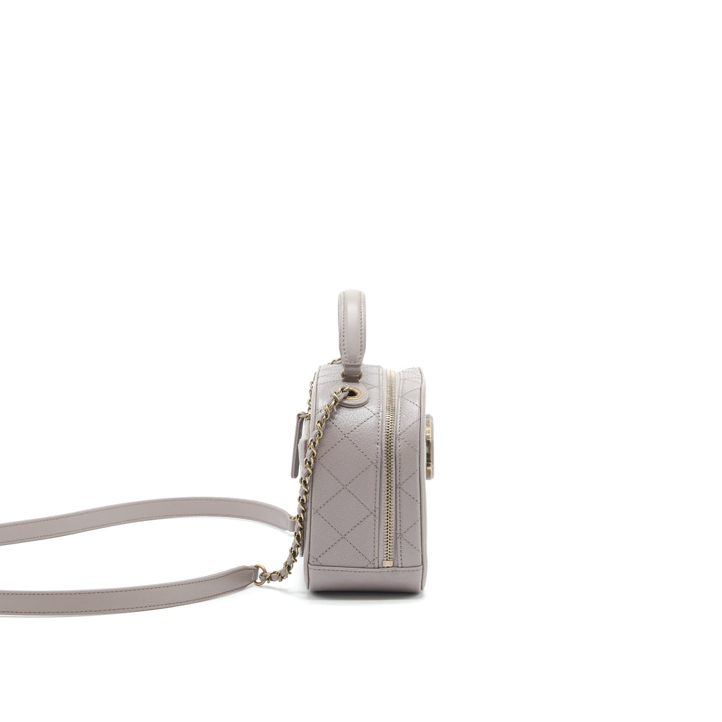 CHANEL CC LOGO VANITY WITH HANDLE AND CHAIN GREY WITH GHW