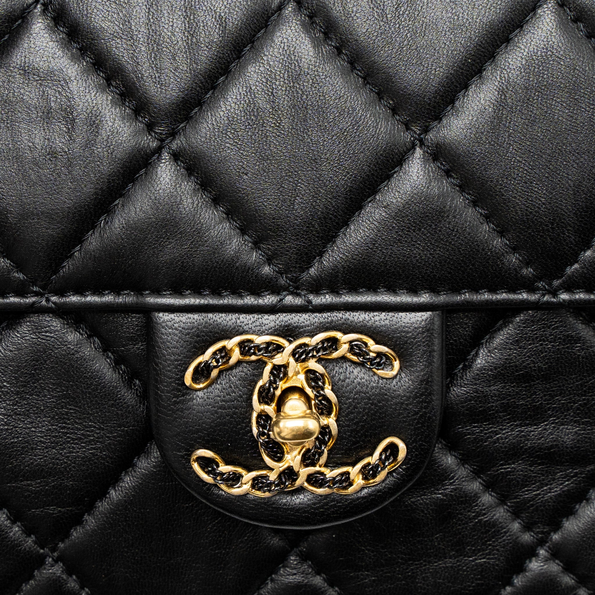 CHANEL QUILTED SQUARE FLAP BAG GOATSKIN BLACK BRUSHED GHW (MICROCHIP)