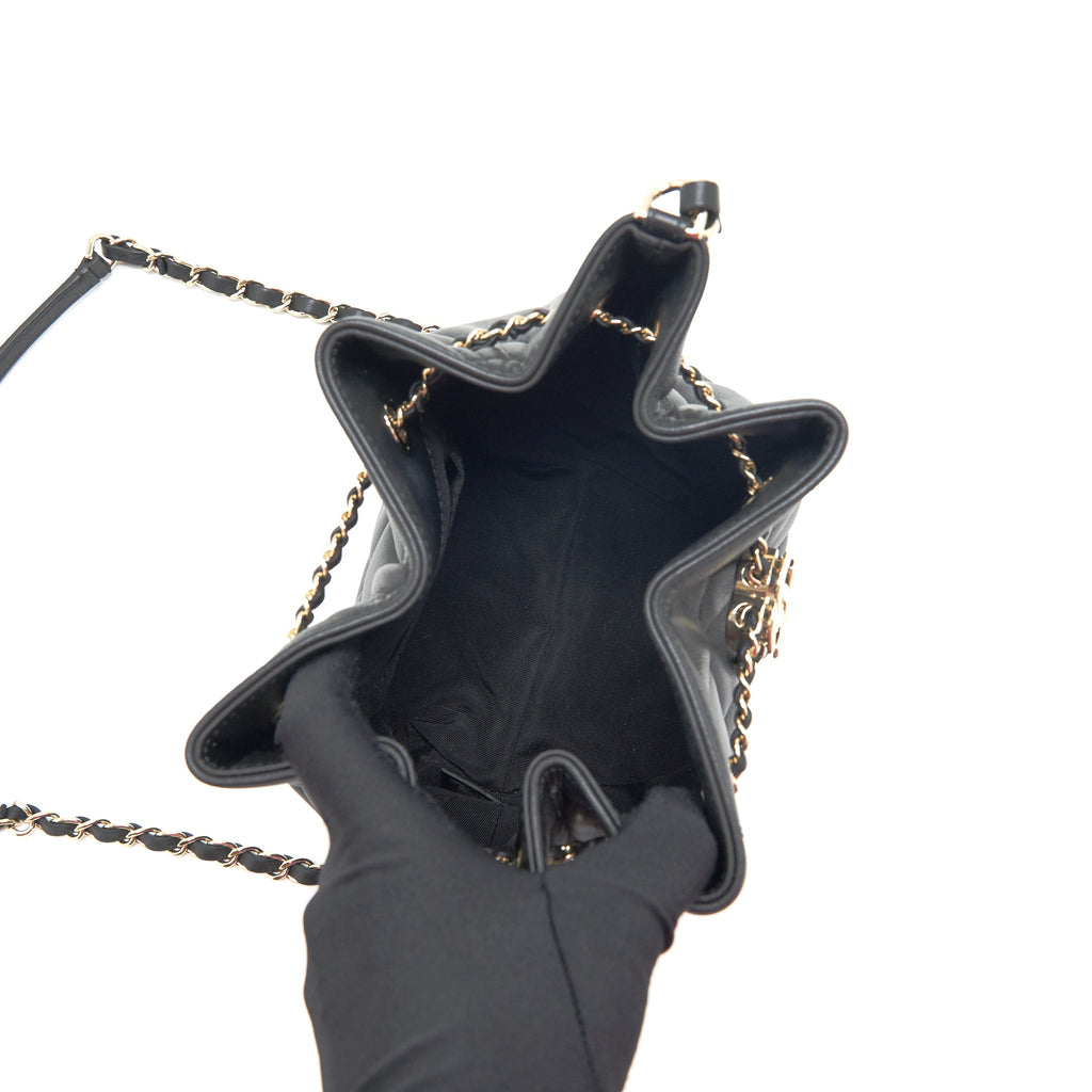 CHANEL DRAWSTRING BUCKET BAG QUILTED LAMBSKIN BLACK LGHW
