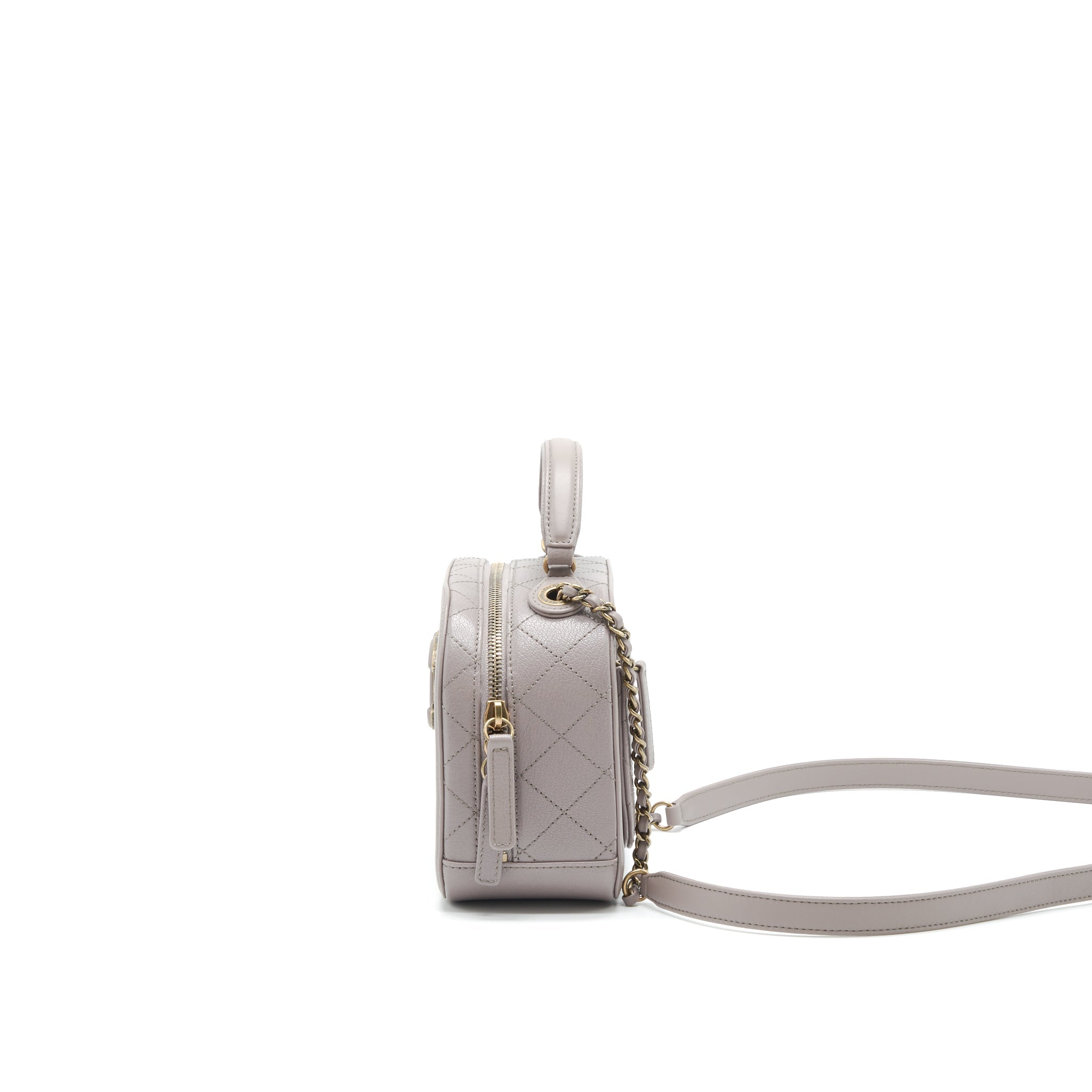 CHANEL CC LOGO VANITY WITH HANDLE AND CHAIN GREY WITH GHW