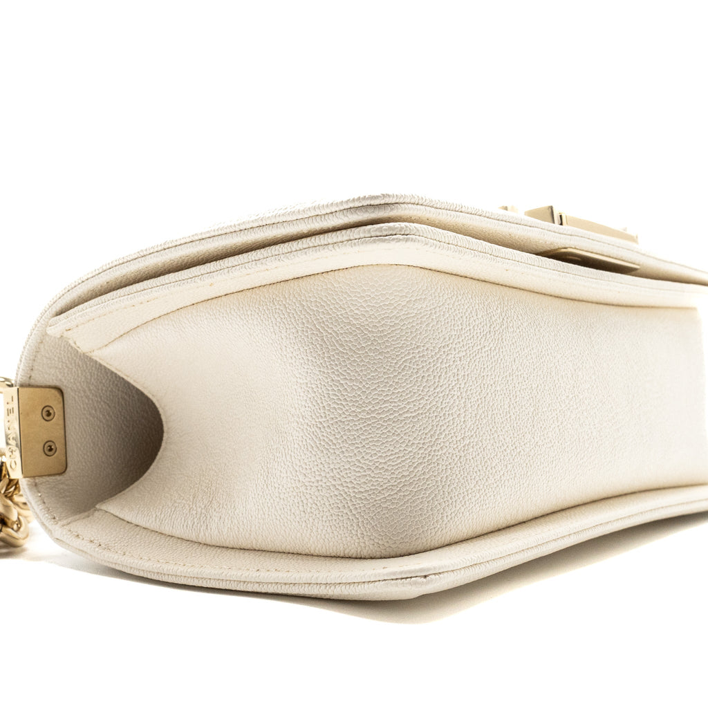CHANEL SMALL BOY BAG CAVIAR WHITE LGHW