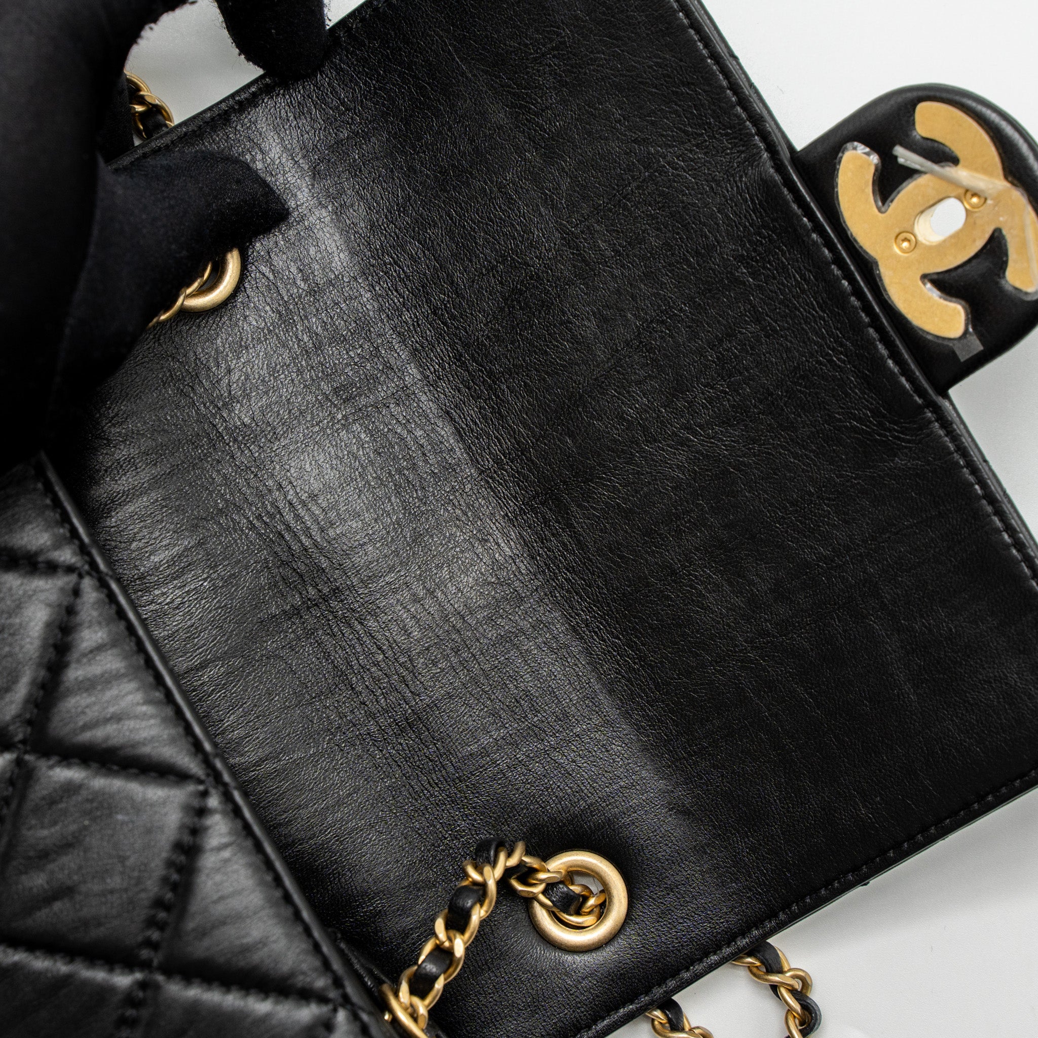 CHANEL QUILTED SQUARE FLAP BAG GOATSKIN BLACK BRUSHED GHW (MICROCHIP)