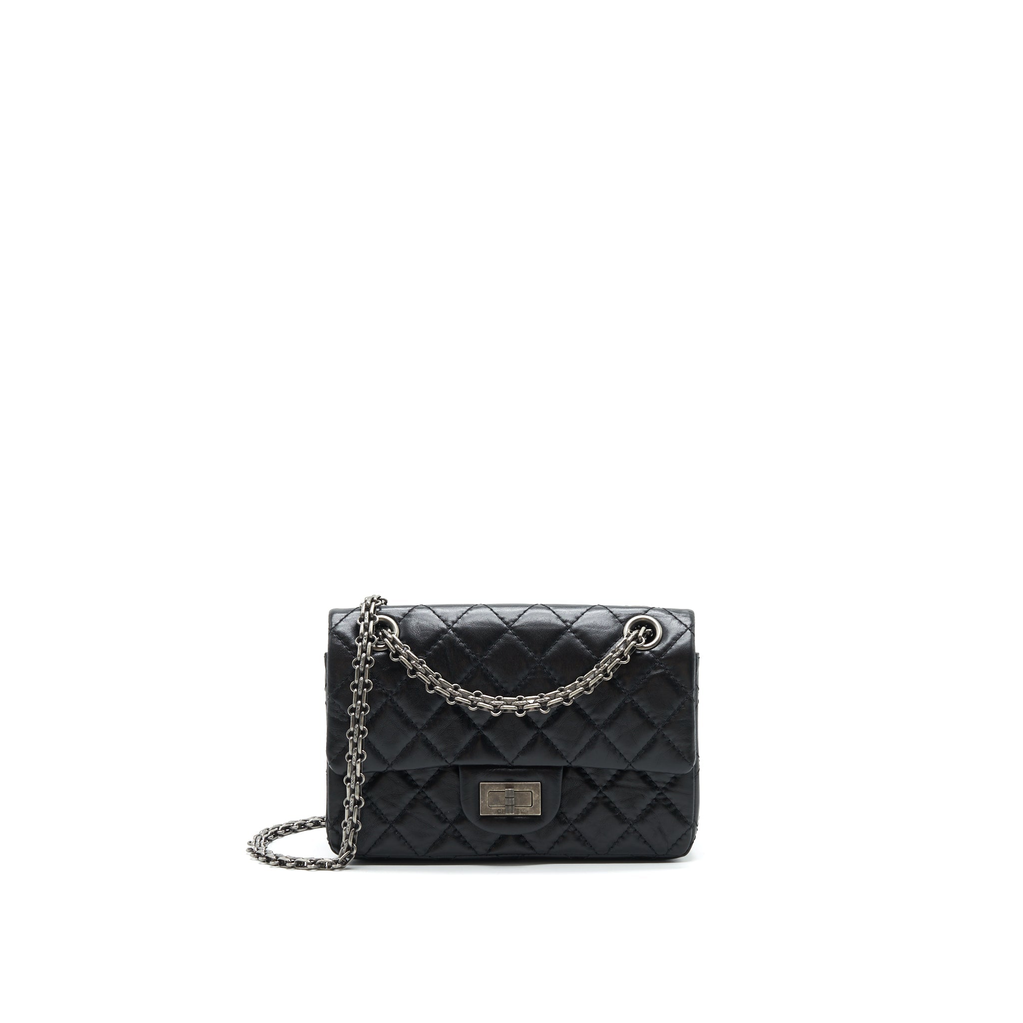 CHANEL MINI 2.55 REISSUE FLAP BAG BLACK WITH RUTHENIUM HARDWARE