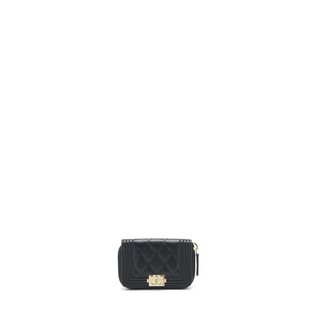 CHANEL CLASSIC BOY ZIP CARDHOLDER CAVIAR BLACK LGHW