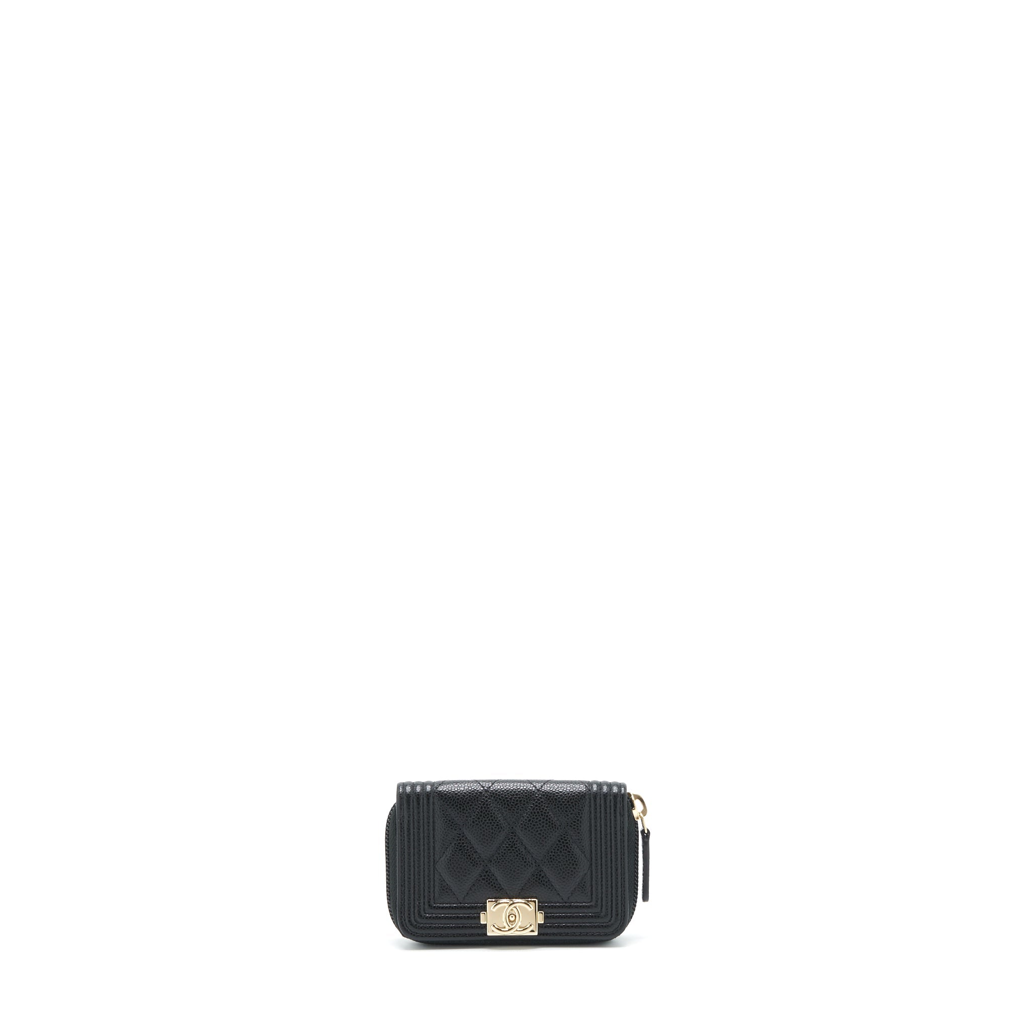 CHANEL CLASSIC BOY ZIP CARDHOLDER CAVIAR BLACK LGHW