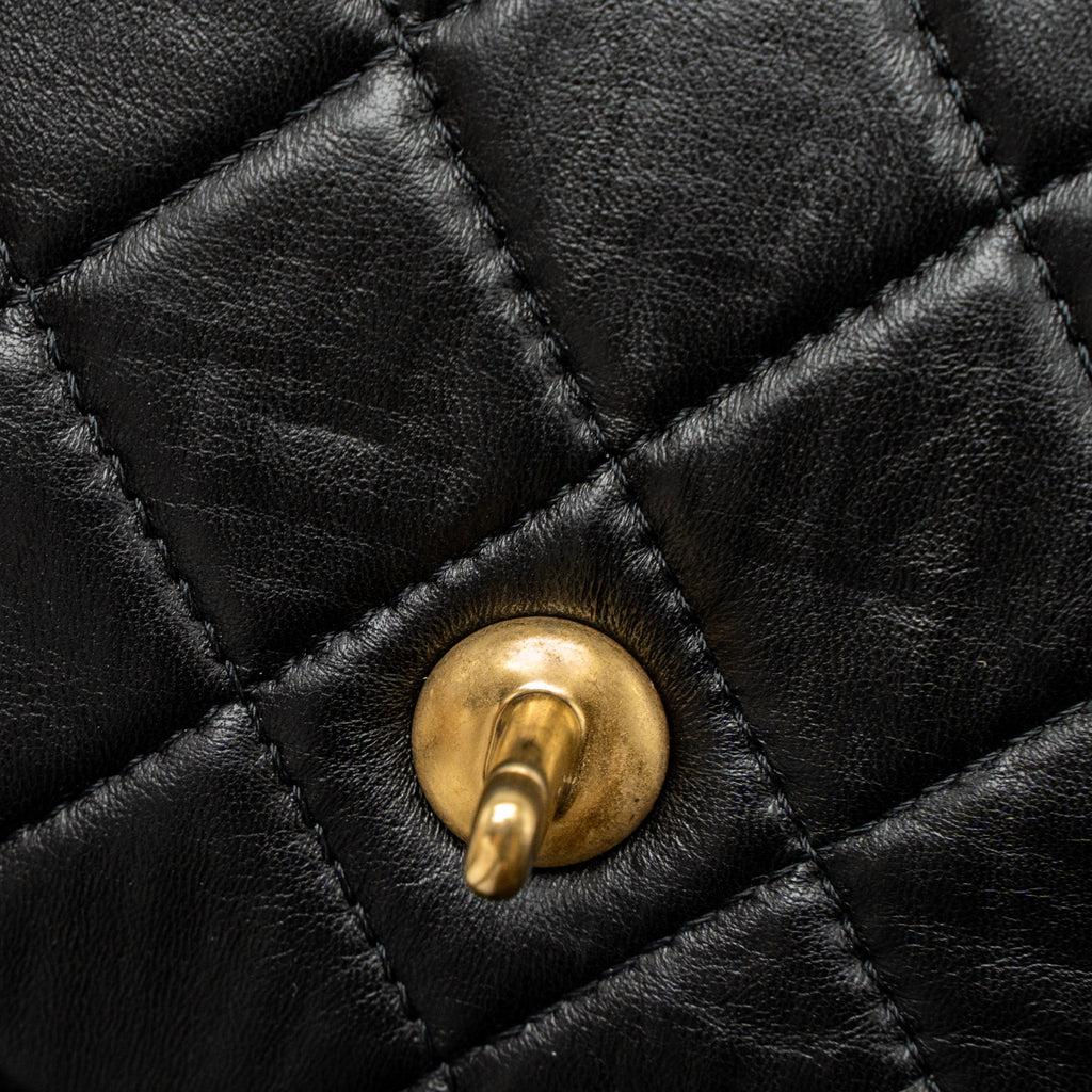 CHANEL QUILTED SQUARE FLAP BAG GOATSKIN BLACK BRUSHED GHW (MICROCHIP)