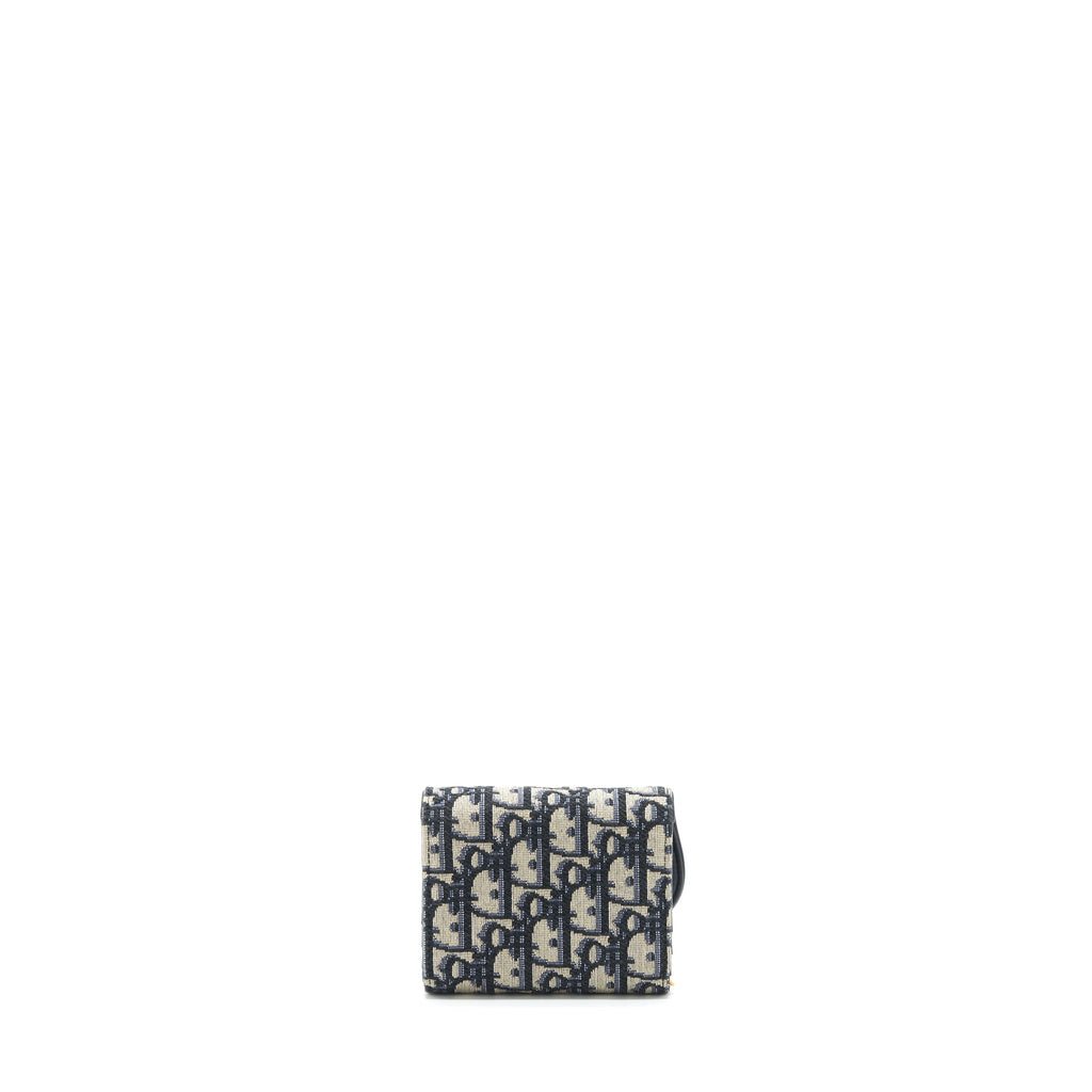 DIOR SADDLE COMPACT WALLET BLUE OBLIQUE CANVAS GHW