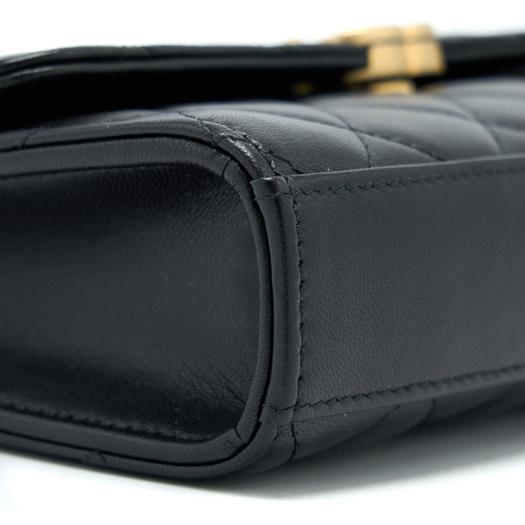CHANEL 22B FLAP BAG WITH ENAMEL TOP HANDLE LAMBSKIN BLACK GHW