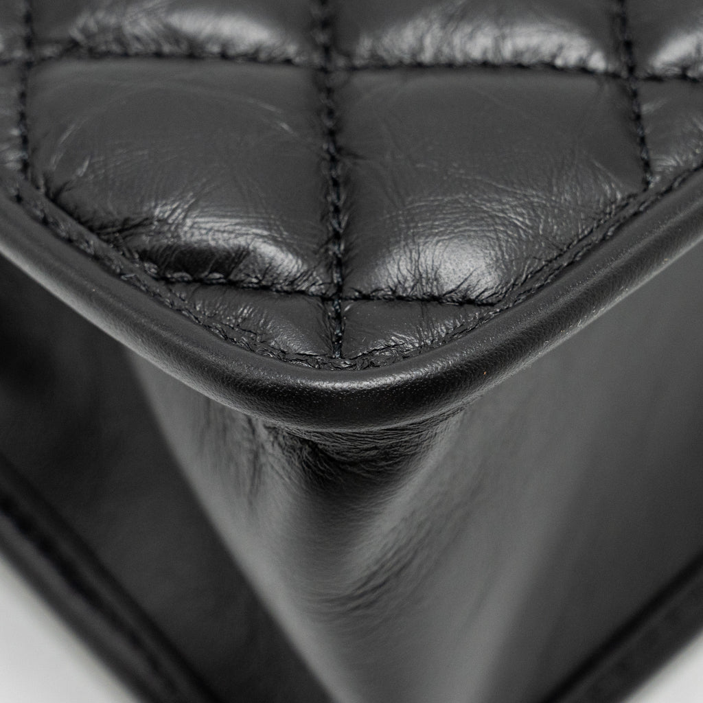 CHANEL 23S CLUTCH BAG WITH CHAIN CALFSKIN BLACK BRUSH GHW (MICROCHIP)