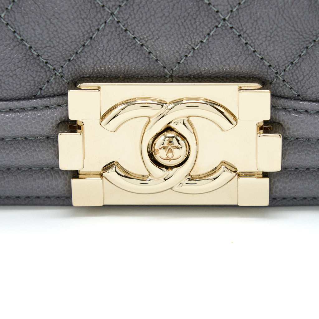 CHANEL SMALL BOY BAG CAVIAR GREY LGHW