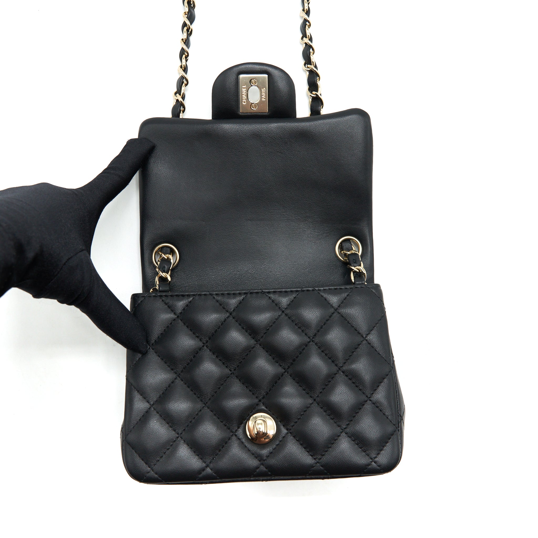 CHANEL MINI SQUARE FLAP BAG LAMBSKIN BLACK LGHW