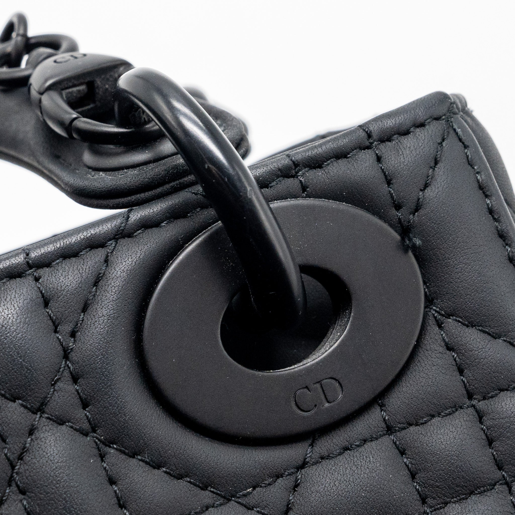 DIOR MINI LADY DIOR CANNAGE CALFSKIN BLACK WITH BLACK HARDWARE