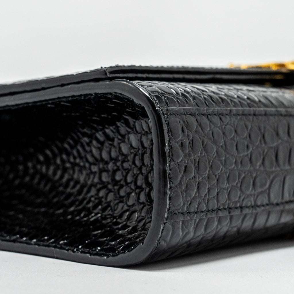 SAINT LAURENT/YSL KATE TASSEL BAG CROC-EMBOSSED CALFSKIN BLACK GHW
