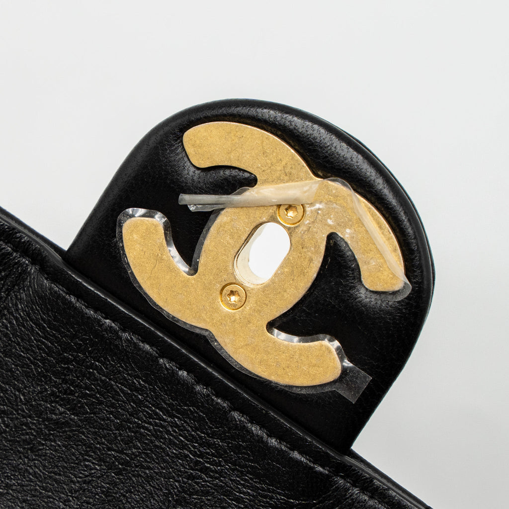 CHANEL QUILTED SQUARE FLAP BAG GOATSKIN BLACK BRUSHED GHW (MICROCHIP)